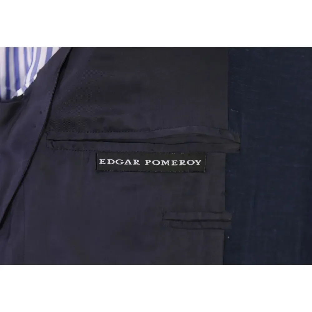 Edgar Pomeroy Bespoke Midnight Blue Silk Linen Iridescent Handmade Suit 38S